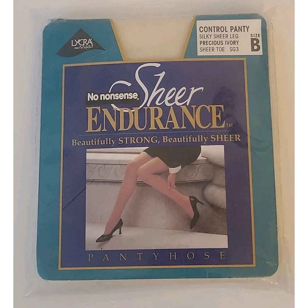 No Nonsense Sheer Endurance Sz B Precious Ivory Control Pantyhose Sheer Toe Vtg